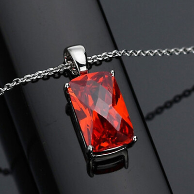 #ad New Rectangle Hot Red Garnet Gemstone Charming Women Pendants Silver Necklace $6.48