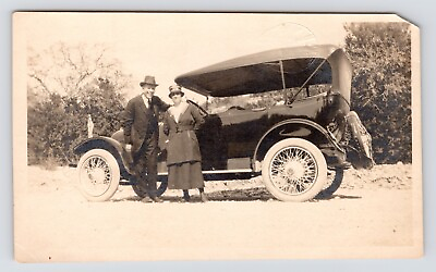 #ad c1920s 1930s Model A Ford Luxury Classic Car Couple VTG Original Photo $9.95
