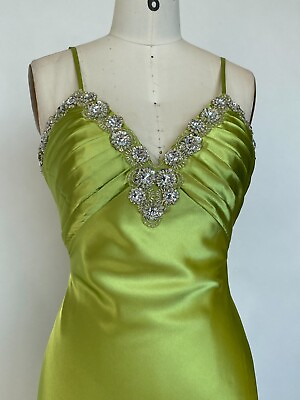 #ad Green Dress Size 8 Charmeuse Beaded Evening Gown Long Party Dress Sz 8 $159.92