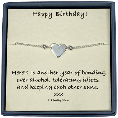 #ad Happy Birthday Ladies Sterling Silver Plain Flat Heart Adjustable Bracelet $49.93