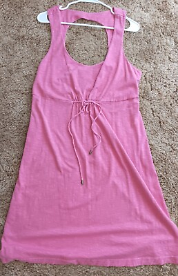 #ad Tommy Bahama Pink Sun cut out back size Large With Cinched Waist Beach Vacation $17.00