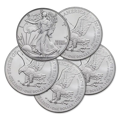 #ad 2024 1 oz American Silver Eagle Coin BU Lot of 5 Coins $94.99