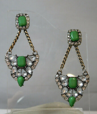 #ad NWT Chandelier Stud Enhancer Green Rhinestone Silver tone dangle Earrings 7m 22 $19.79