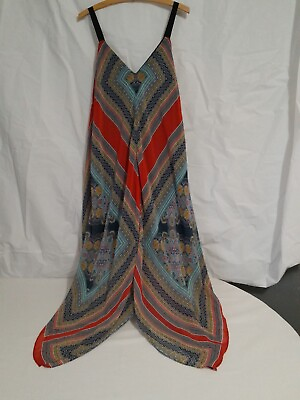 #ad STUDIO JPR Scarf Dress Sz XL Blue Orange Multi Floral Layered Handkerchief Boho $34.75