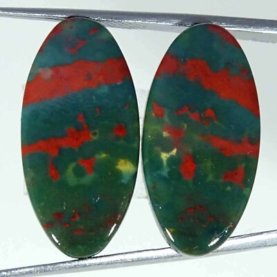 #ad 23.80 Cts Natural African Bloodstone Loose Gemstone Oval Cabochon Pair 12x25x4mm $6.99
