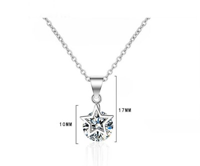 #ad Elegant Silver SP Cubic Zirconia Star Pendant Chain Necklace $9.99