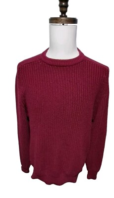 #ad Lord amp; Taylor Mans Shop Cable Knit Cotton Sweater Burgundy Pullover SZ Medium $22.95