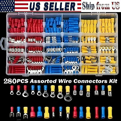 #ad 280PCS Assorted Insulated Electrical Wire Crimp Terminals Port Connectors Kit DF $11.30