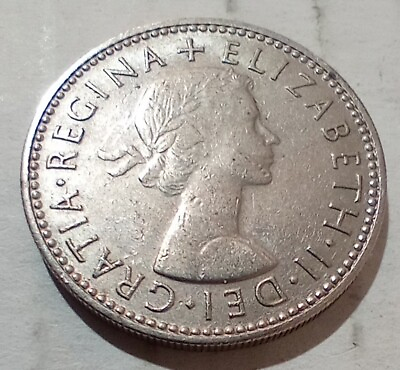 #ad 1958 UK British One 1 Shilling Lions English Shield Coin Bob GB Elizabeth II $3.07