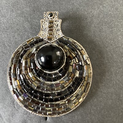 #ad Sydney Lewis Best Necklace Vintage Black Silver Brown.2.25” $12.99