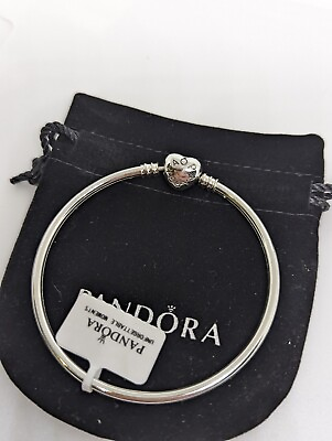#ad New Pandora Moments Heart Claps Bangle Bracelet Size 7.5 Inches $36.79
