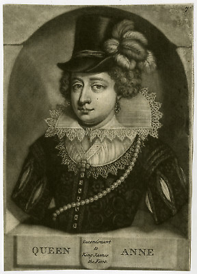 #ad Antique Master Print PORTRAIT ANNE OF DENMARK JAMES I QUEEN ENGLAND Faber 1731 $154.50