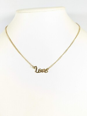 #ad Gold Tone Love Script Bar Pendant Necklace 19 inches $10.84