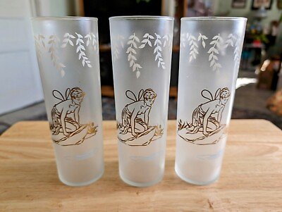 #ad 3 Vintage White Frosted Fairy Nymph Highball Tom Collins Glasses Libbey 14oz $18.00