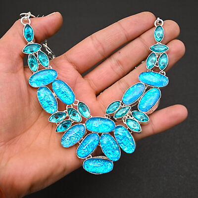 #ad Blue Fire Opal Gemstone 925 Sterling Silver Jewelry Women Necklace 18quot; h093 $20.66