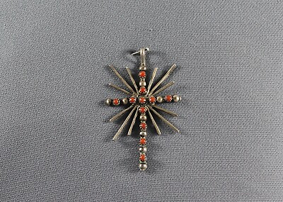#ad Old Pawn Zuni Coral and Sterling Cross Pendant $95.00
