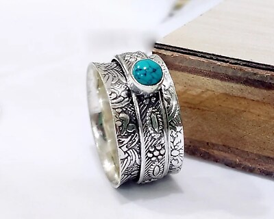 #ad Designer Carved Silver Turquoise Spinner Ring 925 Sterling Silver Handmade Ring $11.43
