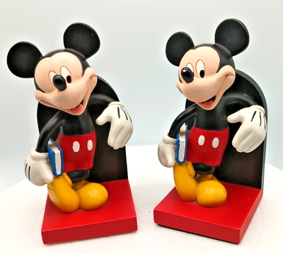 #ad TWO BEAUTIFUL VINTAGE DISNEY MICKEY MOUSE BLACK RESIN BOOKENDS 7quot; c2000 vg $48.90
