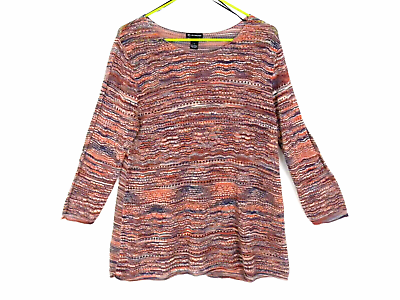 #ad New Directions L Pullover Blouse Loose Knit Round Neck Long Sleeve Sheer Stretch $11.95