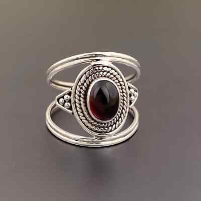 #ad Garnet Ring Natural 925 Sterling Silver Band amp;Statement Handmade Ring All size $12.34