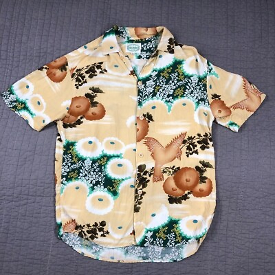 #ad Jams World Shirt Men Small Green Yellow Hawaiian Floral Camp Button Up Vintage $144.96
