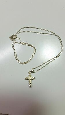 #ad Beautiful Sterling Silver 925 Yellow CZs Cross Pendant Chain Necklace $59.00