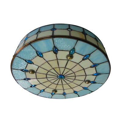 #ad Tiffany Seaside Stained Glass Ceiling Light Craftsman Living LED Ceiling Fixture $149.00