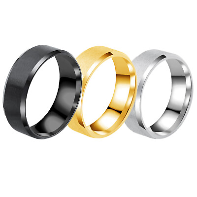 #ad 8MM Stainless Steel Men Women Wedding Engagement Black Plated Gold Ring Band $3.69