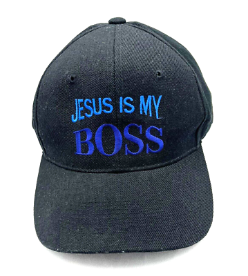 #ad Men#x27;s Baseball Hat Jesus Is My Boss Cap Adjustable size Black with Blue writing $9.99
