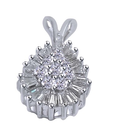 #ad 14K Solid White Gold Round amp; Baguette Diamond Pendant RETAIL PRICE $2499.99 $706.49