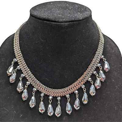 #ad Vintage Silver and Black Teardrop Style Rhinestone Necklace $18.00