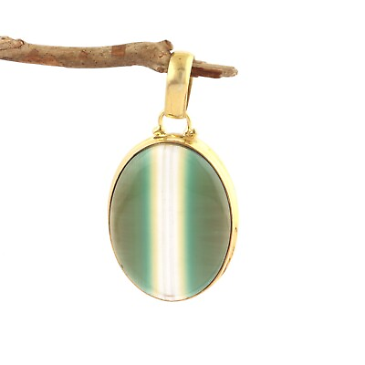 #ad Oval Shape Green Emerald Hydro Gemstone Yellow Gold Plated DIY Necklace Pendant $7.49