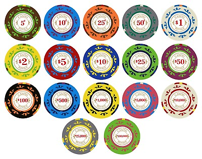 #ad 100 Casino Royale Smooth 14 Gram Poker Chips Select Denominations 5cent to $100k $39.99