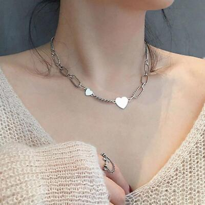 #ad 18quot; Handmade Plated Silver Vintage Beautiful Heart Charm Link Chain Necklace US $11.98