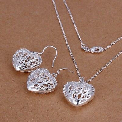 #ad 925 STERLING SILVER HEART PENDANT AND EARRING SET $14.00