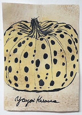 #ad #ad Yayoi Kusama F6 Yellow Pumpkin 1999 oil painting Signed 230×230mm Used us $200.00