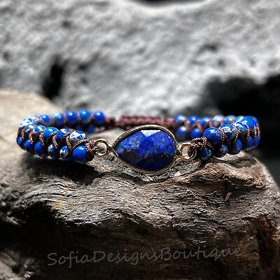 #ad Natural Lapis Lazuli Blue Jasper Stone Braided Bracelet for Anxiety Relief $12.90