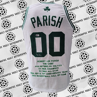 #ad Robert Parrish Signed Boston Celtics Career STAT Custom Jersey Beckett COA $160.00