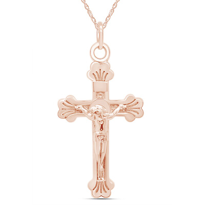 #ad Cross Crucifix Cross Catholic Necklace 14K Rose Gold Plated Sterling 18quot; $71.40