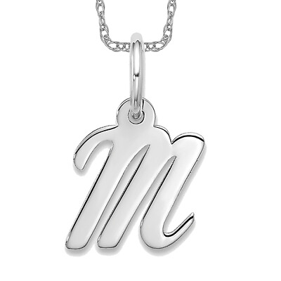 #ad 10K White Gold Small Dainty Letter M Initial Name Monogram Necklace Charm ... $294.00