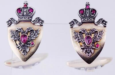 #ad Antique Empire Jewelled 14k Gold Cufflinks Set Diamonds Rubies c1900#x27;s Boxed $10000.00