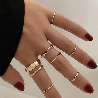 #ad 7pcs set Simple Silver Gold Plated Knuckle Ring Women Party Band Elegant Jewelry C $2.19