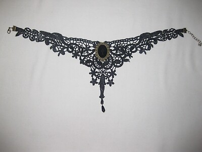 #ad Elegant ornate goth lace w faux gemstone choker black nip kawaii $9.50