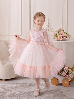#ad Girls gorgeous embroidered pink layered mesh princess dress party prom $49.99