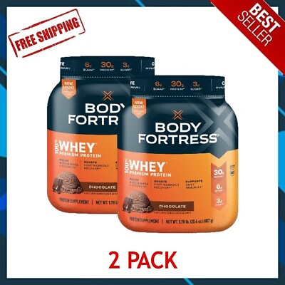 #ad 2 PACK 🔥 Body Fortress 100% Whey Premium Protein Powder Chocolate 1.78lbs $35.96