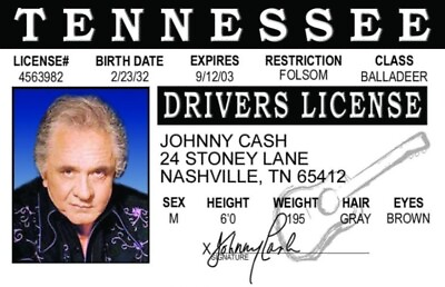 #ad Johnny Cash Novelty ID Made On Metal Aluminum Very Durable $6.50