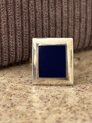 #ad 925 Sterling silver Lapis Lazuli Blue Flat Square Shape Handmade Size 9.5 TESTED $34.98