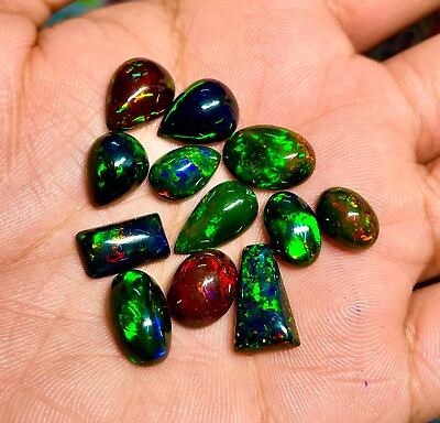 #ad AAA quality Natural Black Opal Loose Gemstones Cabochons Lot Ethiopian Opals $129.59