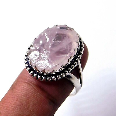 #ad Natural Rose Quartz Raw Rough Silver Ring Handmade Jewelry Us Size 8.25#x27;#x27; A $11.99
