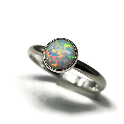 #ad 8mm Simulated Opal 925 Sterling Silver Ring $43.00